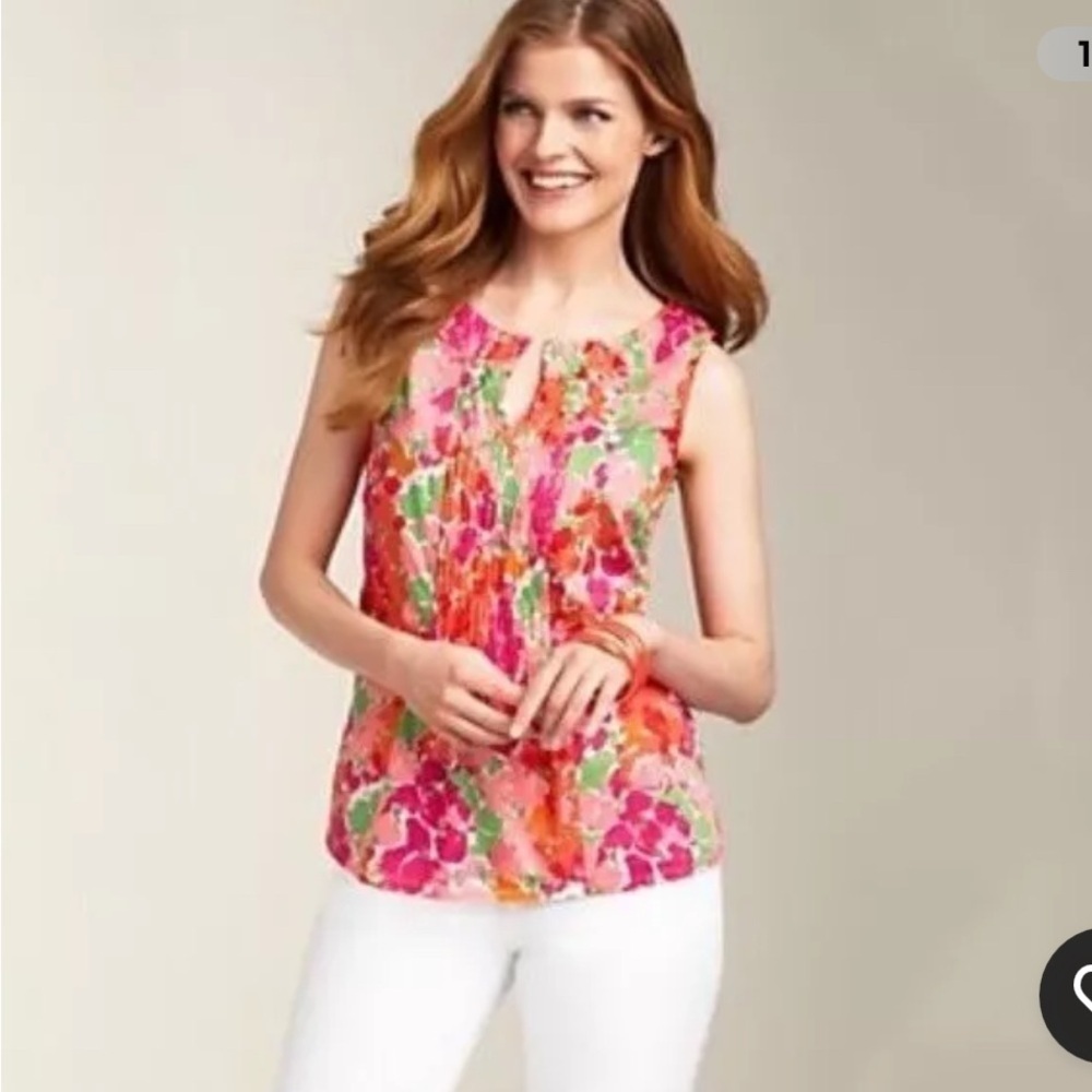 Pink and Orange Pleated Sleeveless Blouse